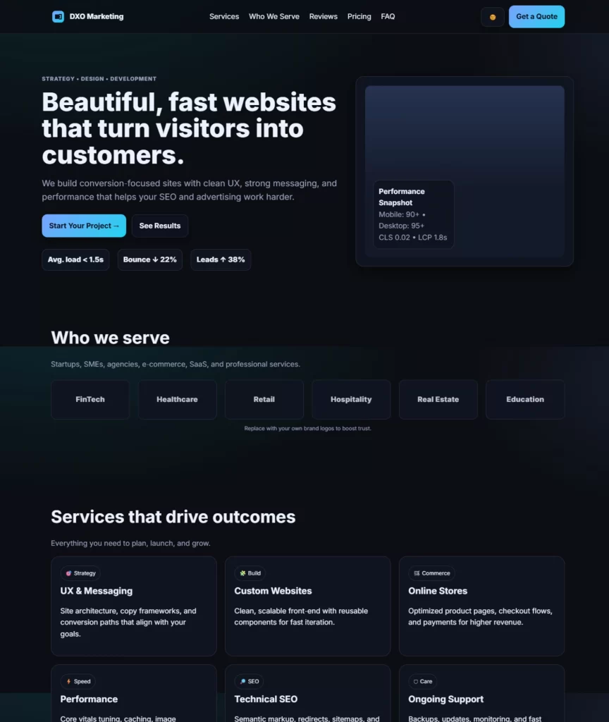 Creative UI design and marketing website developed by FuturePeak Digital, focusing on modern interface design, branding, and digital marketing presentation.
