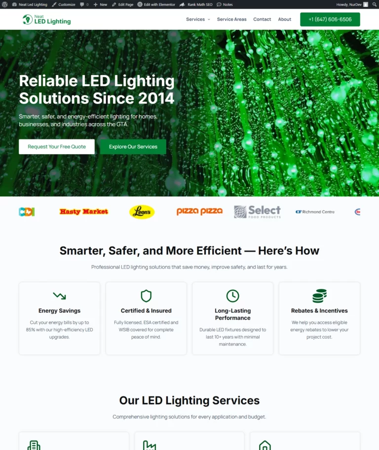 Custom WordPress Website for LED Lighting Installation Company in Toronto